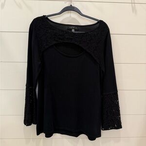 August Sill Black Embellished Cut Out Blouse